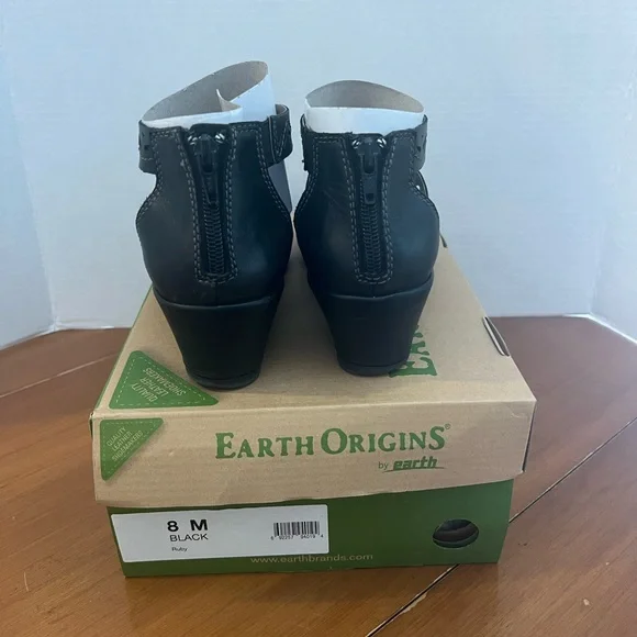 Earth Origins Black Leather Women's Wedge Ruby Comfort Sandals Size 8 M - Picture 6 of 8